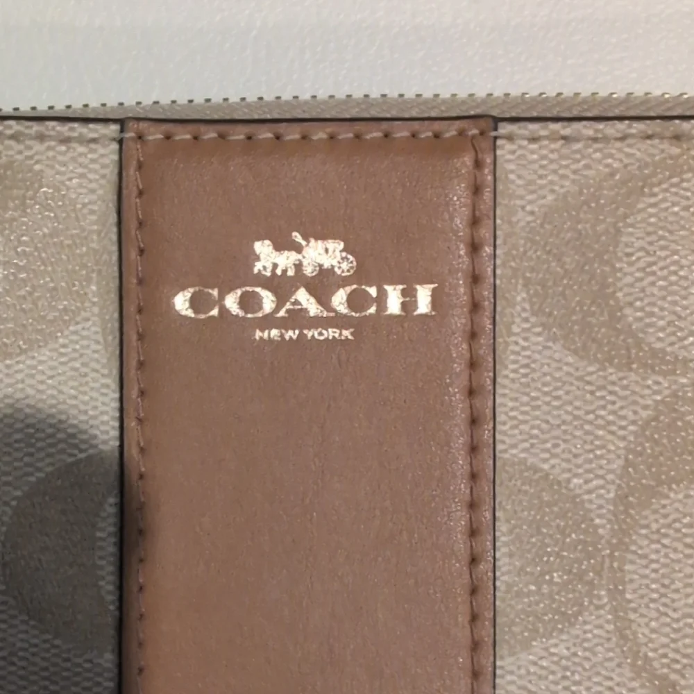Coach Tan and Brown Signature Wristlet